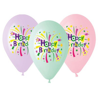 Balony Happy Birthday, Fajerwerki, Pastel 33 cm, 5 sztuk