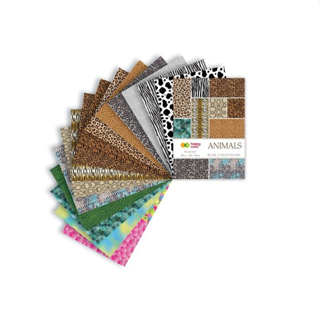 Happy Color Blok z motywami ANIMALS, 80g/m2, A4, 16 ark, 15 motywów