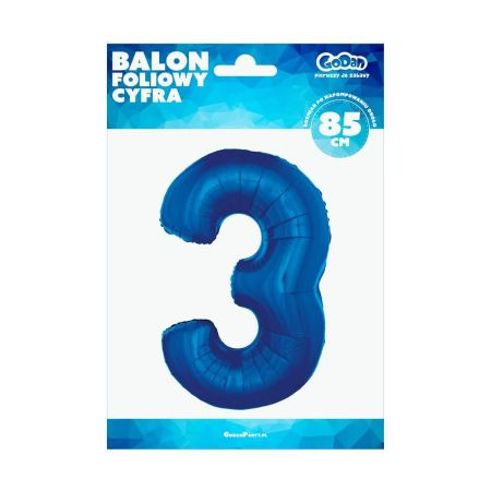 Balon foliowy Cyfra niebieska '3' - Wielkość 92cm