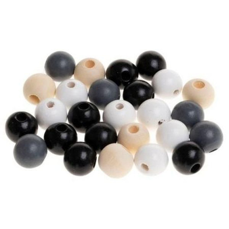 Koralilki drewniane 16mm biało-czarne