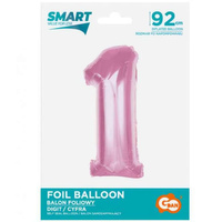 Balon foliowy Smart, cyfra 1, j. różowa, 92 cm