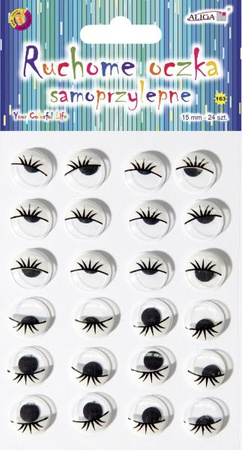 Ruchome oczka MT-6419(163) z rzęsami samop.okrągłe 15 mm,bl.(24 szt).