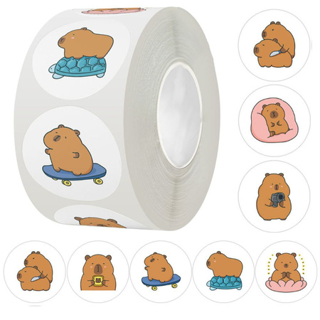 Naklejki z kapibarą 2,5cm na taśmie 500szt.
