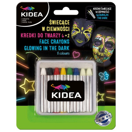 Kredki do Twarzy 8 SZT. - 2 ŚWIECĄCE W CIEMNOŚCI KIDEA