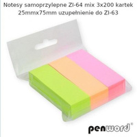 NOTESY SAMOPRZYLEPNE ZI-64 MIX 3X200 KARTEK 25mmx76mm UZUPEŁNIENIE DO ZI-63