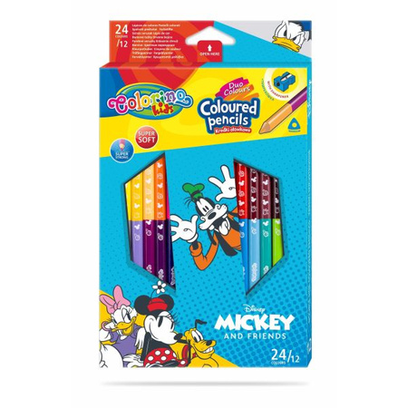 Kredki ołówkowe trójkątne dwustronne 12szt / 24 kolory Colorino Disney Mickey Mouse