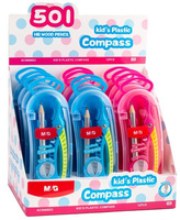 Cyrkiel szkolny z ołówkiem, średnica koła 29cm, plastikowy, 2 różne kolory, MG