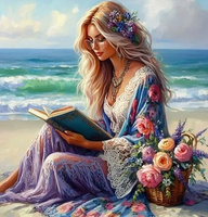 DIAMENTOWA MOZAIKA KOBIETA CZYTAJĄCA NA WYBRZEŻU 30X40cm