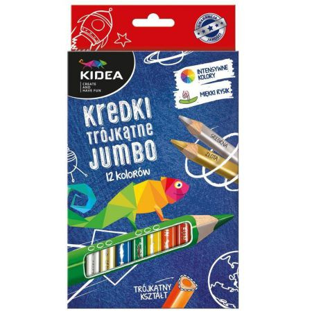 Kredki Trójkątne Jumbo 12 kolorów KIDEA