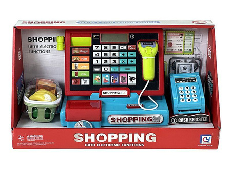 kasa sklepowa na baterie, z zakupami, skaner, panel dotykowy; 38,5x21,5x15,5cm, W/B