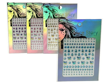 zestaw naklejek do zdobienia twarzy, diamenciki; 15x9,5cm