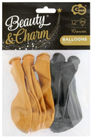 Balony Beauty&Charm, metaliki złote i czarne 12'/ 10 szt.