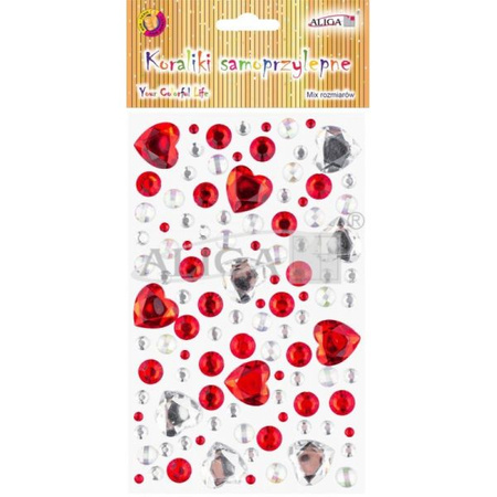 Dżety JET-3577 kryształki samoprzylepne, srebrne i czerwone, mix rozmi
