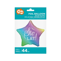 Balon foliowy Sto Lat, gwiazda gradient, nadruk biały, 19'