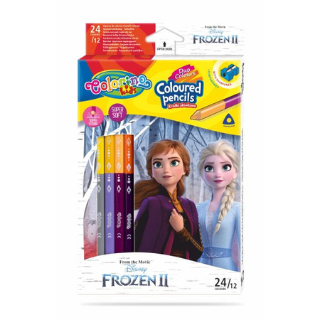 Kredki ołówkowe trójkątne dwustronne 12szt / 24 kolory Colorino Disney Frozen