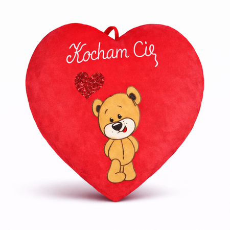 Serce z napisem 'Kocham Cię' i wyszytym misiem 80 cm Walentynka    WS