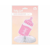 Dekoracja papierowa B&G na stół Baby Girl - butelka, jasnoróżowa, 17 cm