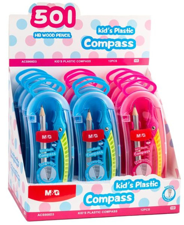 Cyrkiel szkolny z ołówkiem, średnica koła 29cm, plastikowy, 2 różne kolory, MG