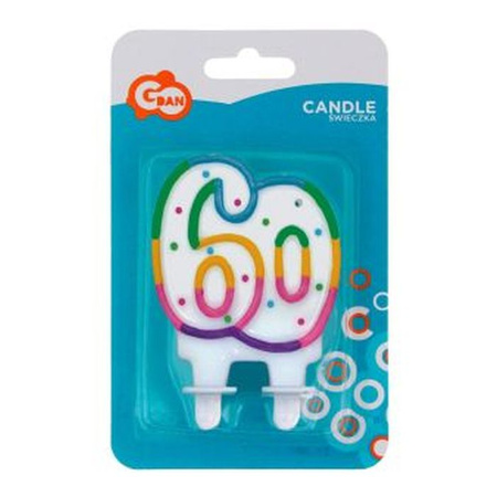 Świeczka cyferka z kropeczkami '60', 8 cm