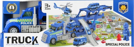 AUTO CIĘŻAROWE TRANSPORTER POLICJA +AKCESORIA 41X14X9 MC