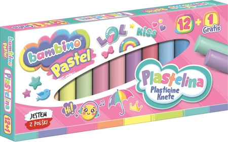 Plastelina Pastelowa 12 kolorów +1gratis Bambino