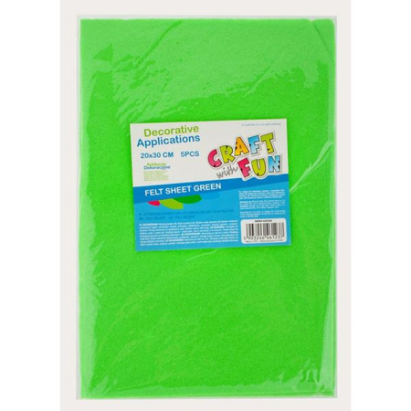 OZDOBA DEKORACYJNA FILC ARKUSZ 20X30/ 5SZT ZIELONY