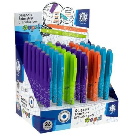 DŁUGOPIS ŚCIERALNY OOPS! - NIEBIESKI box 12szt-KOLOROWE KORPUSY