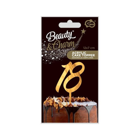 Dekoracja akrylowa na tort 18, złota, 12x7 cm Godan