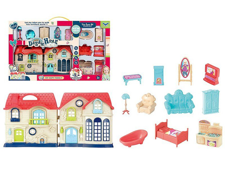 domek dla lalek, z figurkami i meblami; 61x36x6,5cm, W/B