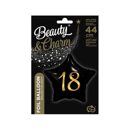 Balon foliowy 18, gwiazda czarna, nadruk złoty, 19'
