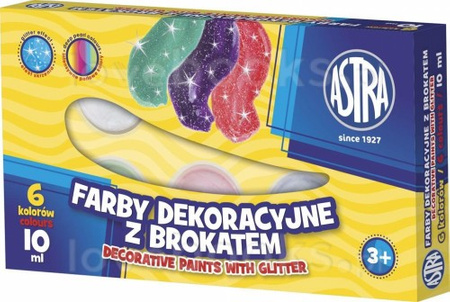 FARBY DEKORACYJNE ASTRA Z BROKATEM 6 KOLORÓW 10ML