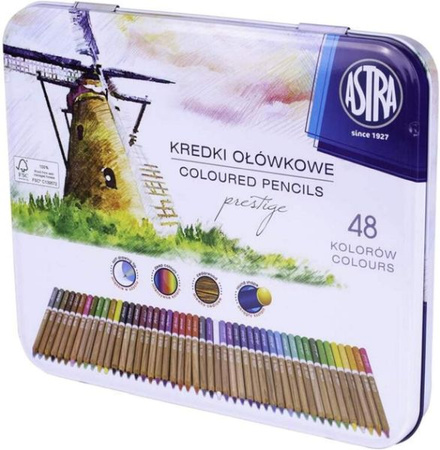 Kredki z drewna cedrowego w metalowym pudełku Astra Prestige 48 kolorów