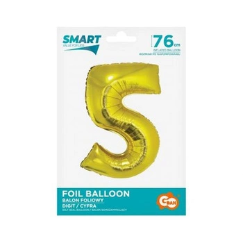 Balon foliowy Smart, Cyfra 5, złota, 76 cm