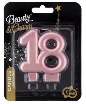 Świeczka B&C cyferka, 18, metalik różowo-złota, 8.0 cm