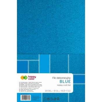 Filc dekoracyjny, 20x30 cm, 1,5 mm, 10 ark., niebieski, Happy Color