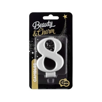 ŚWIECZKA CYFRA 8 METALIK SREBRNA