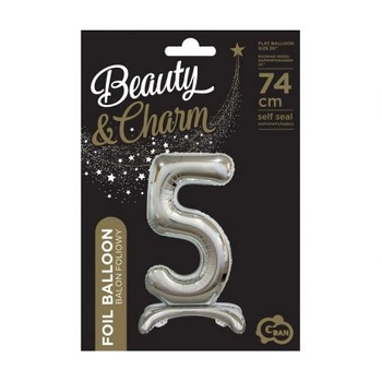 Balon foliowy Cyfra stojąca srebrna '5'- Wielkość 74 cm