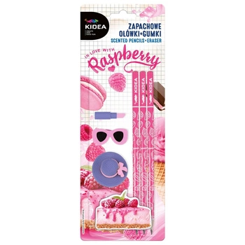 Kidea Zapachowe ołówki+ gumki, Malinowy sernik  