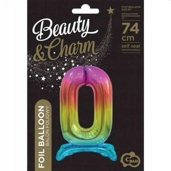 Balon foliowy Cyfra stojąca tęczowa '0'- Wielkość 74 cm