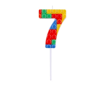 #SC22 Świeczka piker KLOCKI cyferka 7, wielokolorowa, 10.5x3.5 cm