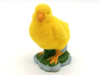dekoracja - kurczak flokowany na ceramicznej podstawce, 12x9x7cm