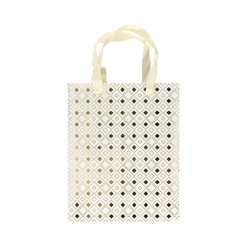 Torebki papierowe białe, złote romby M 25x10x20 5szt./op.