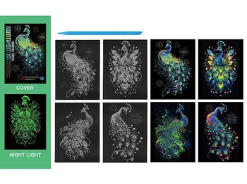 Wydrapywanka kolorowa fluo, świeci w nocy, pawiie; 32x25x0,2cm, PPB