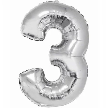 Balon foliowy Cyfra srebrna '3' - Wielkość 92cm
