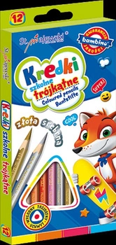 Kredki 12 kolorów w tym złota i srebrna 18 cm Bambino