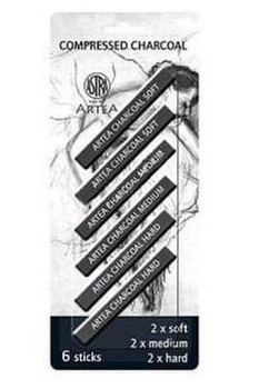 ZESTAW WĘGLI PRASOWANYCH ASTRA  ARTEA 6SZTUK, 2SOFT, 2MEDIUM, 2HARD-CZARNY BLISTR