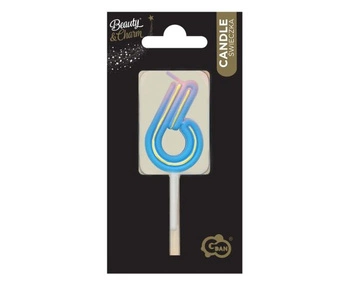 Świeczka cyferka B&C Neon 6, 44x27x12mm, 1 szt.