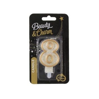 Świeczka na tort złoty kontur cyfra 8 Godan