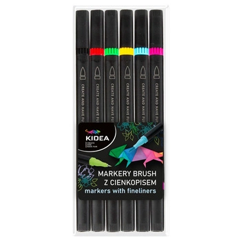 Kidea Markery Brush z cienkopisem 6 kolorów