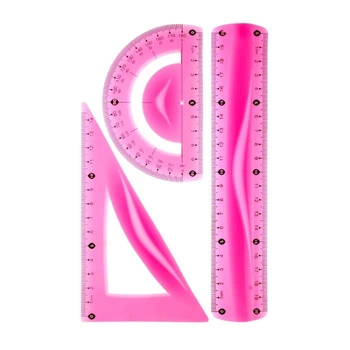 Zestaw geometryczny kreślarski giętki, różowy, Tetis